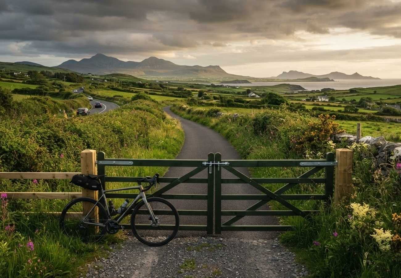 Scenic view of the Great Western Greenway cycling trail in County Mayo, Ireland