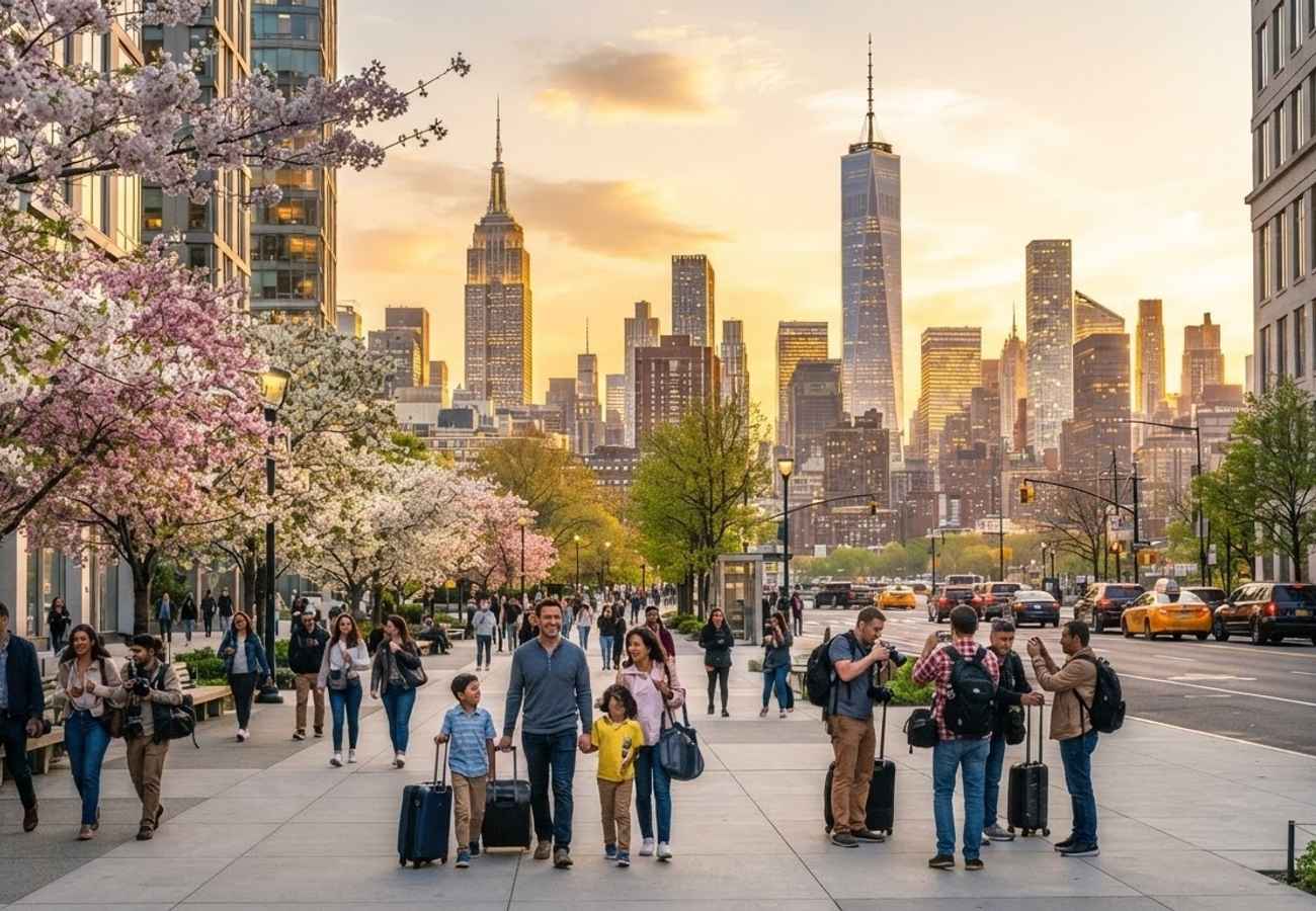 Aerial view of New York City skyline representing urban safety and tourism