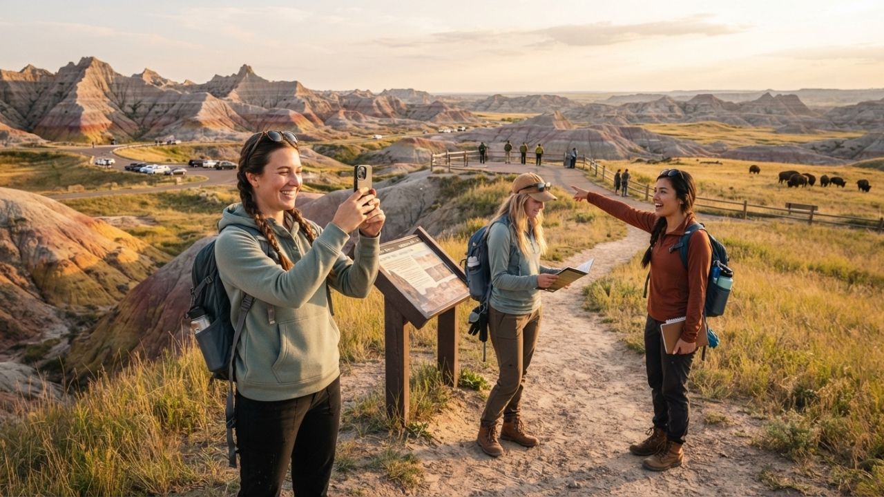 Lush green grass and colorful clay formations in the Theodore Roosevelt National Park Badlands