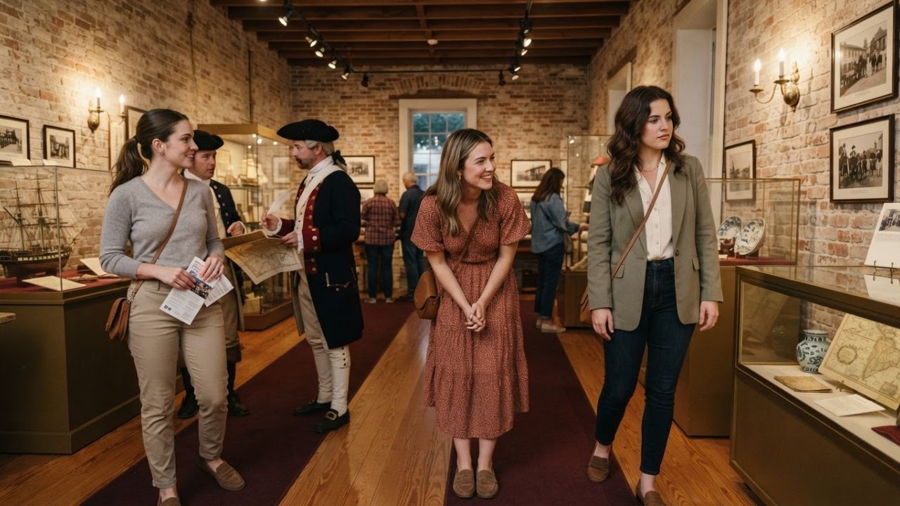 Costumed interpreters reenacting early Spanish settlement history at the Pensacola Museum of History.