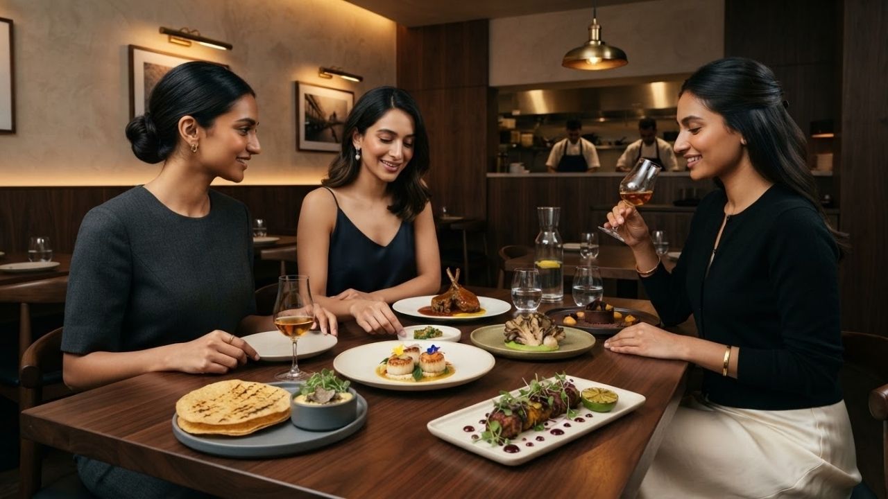 Modern progressive Indian dish and glass of single malt whiskey served at ROOH San Francisco
