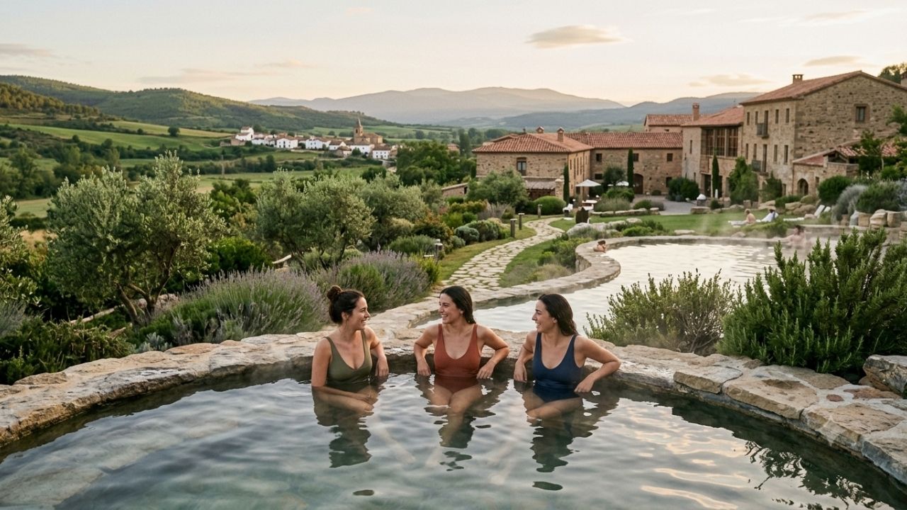 Outdoor natural thermal bath along the Miño River in Ourense Galicia Spain under clear sky