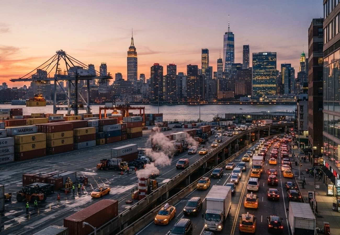 Aerial view of a major US city skyline representing urban economic pressure
