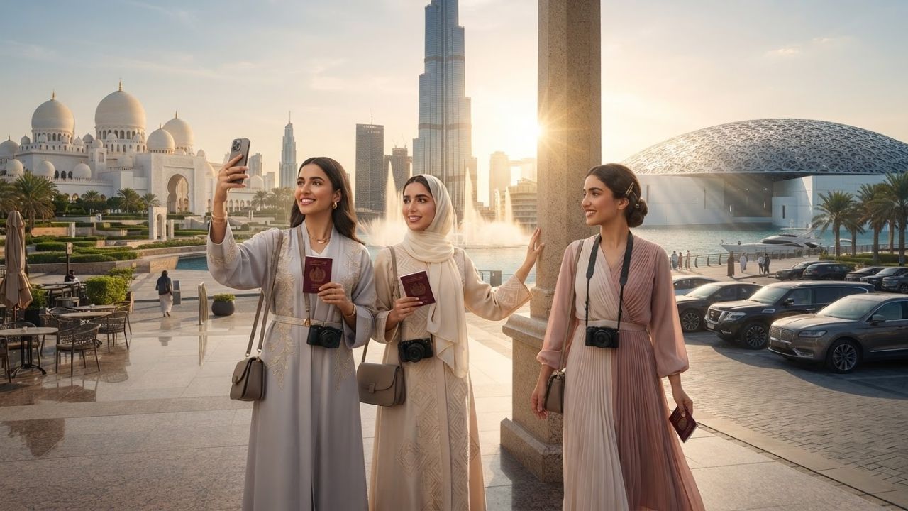 A side view of the Burj Khalifa skyscraper soaring into the sky above Dubai