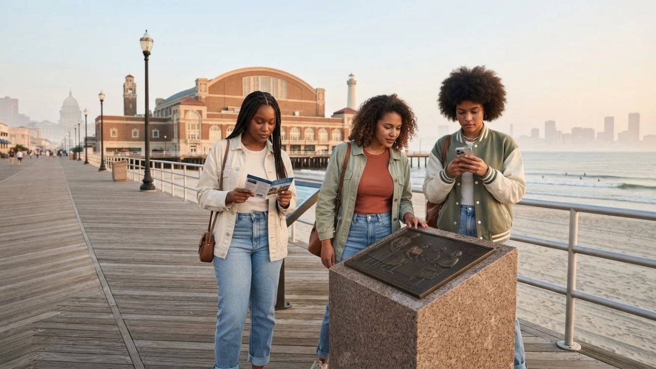 A stone memorial monument in the Civil Rights Memorial Garden of Atlantic City.