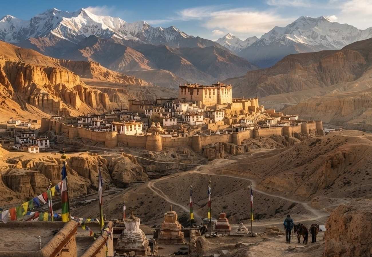 The walled city of Lo Manthang in Upper Mustang, Nepal