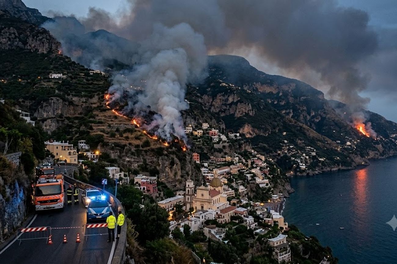 Amalfi Coast Wildfire Sweeps Italy’s Tourism Jewel as Positano Battles Flames and Road Closures