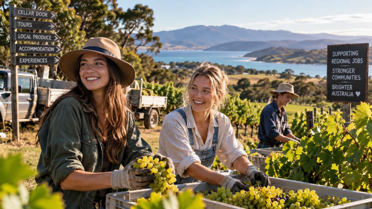 Seasonal working holiday traveler exploring regional Australia scenery