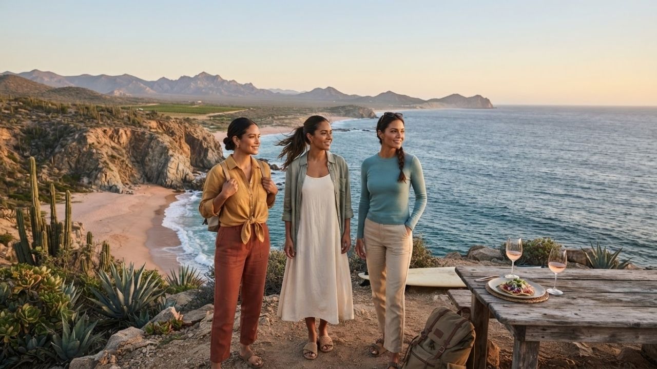 Dramatic Pacific coastline cliffs and blue ocean waters in Baja California Mexico