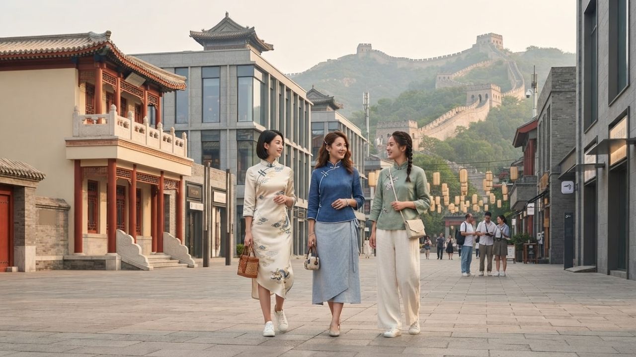 Panoramic view of Beijing city center and Badaling Great Wall during inbound tourism expansion