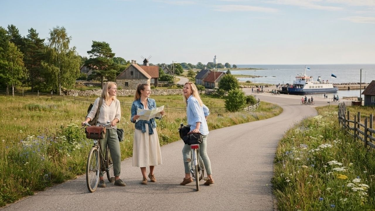 Cycling trail along coastal scenery in Saaremaa Island Estonia