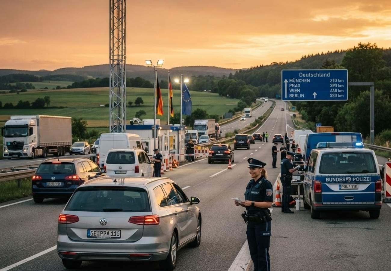 Map of Germany and surrounding Schengen area countries showing border checkpoints