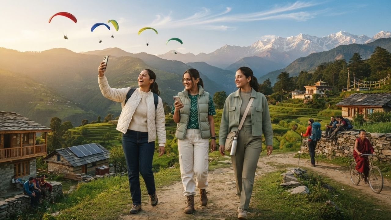 Bir Billing paragliding and mountain eco tourism landscape in Kangra district Himachal Pradesh
