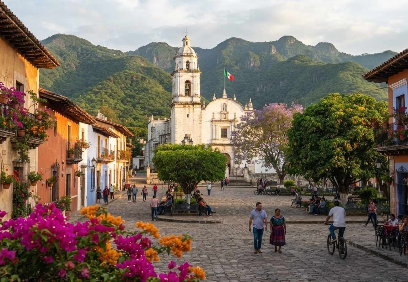 Aerial view of the colorful streets of Sayulita and the waterways of Mexcaltitán