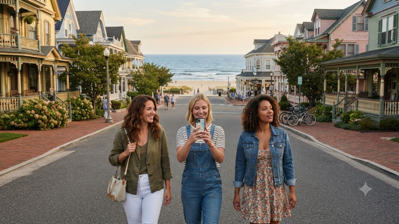 Historic street and riverfront transit corridor in New Jersey weekend town
