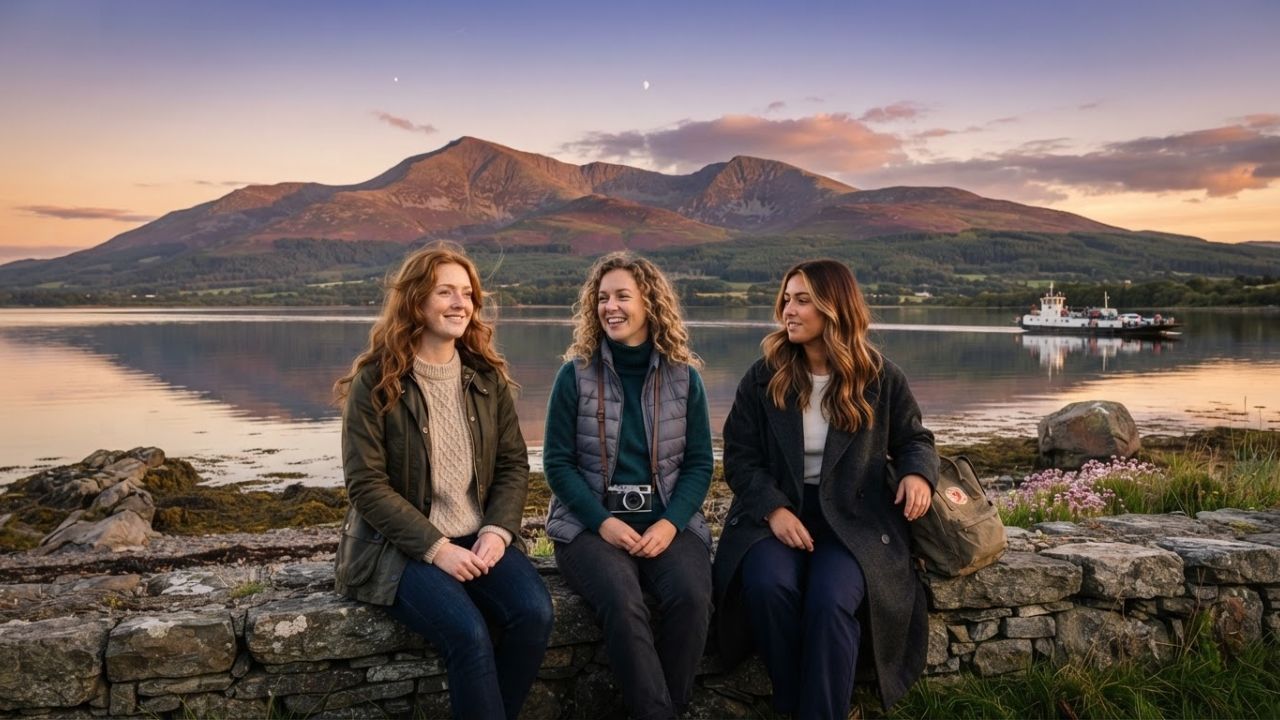 Scenic view of Strangford Lough and the Mourne Mountains in Northern Ireland