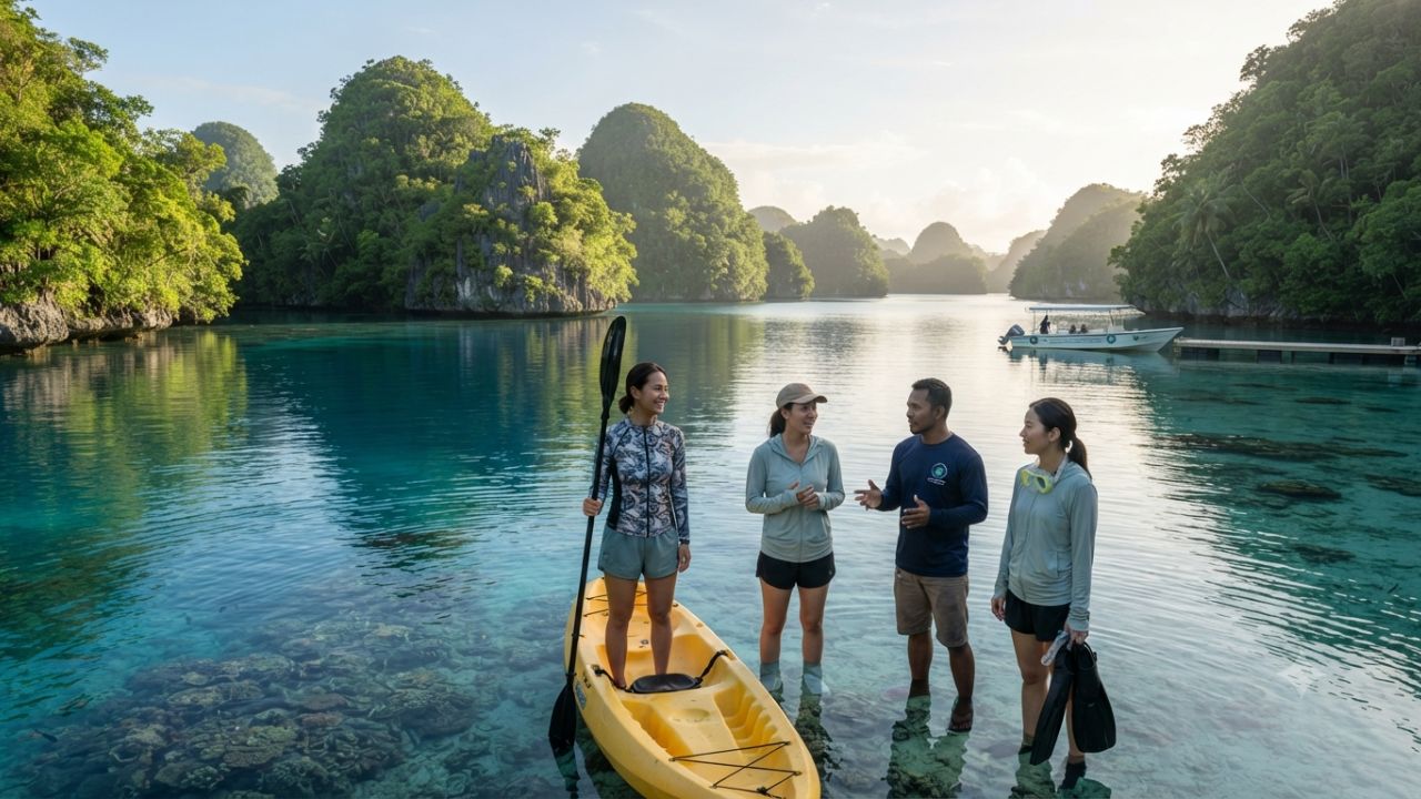 Scenic aerial view of Palau Rock Islands Southern Lagoon UNESCO World Heritage protected marine area