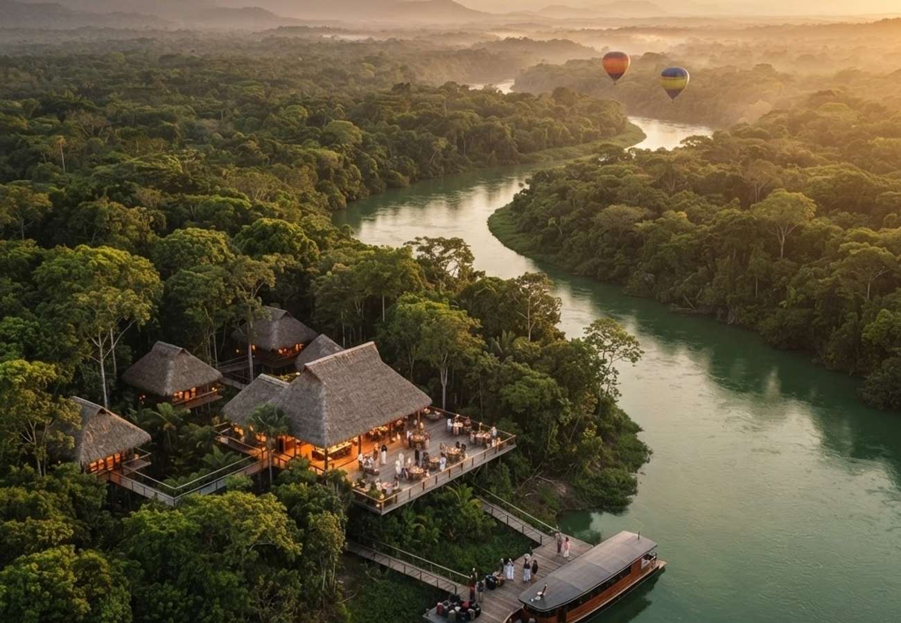 Aerial view of the Peruvian Amazon rainforest and river