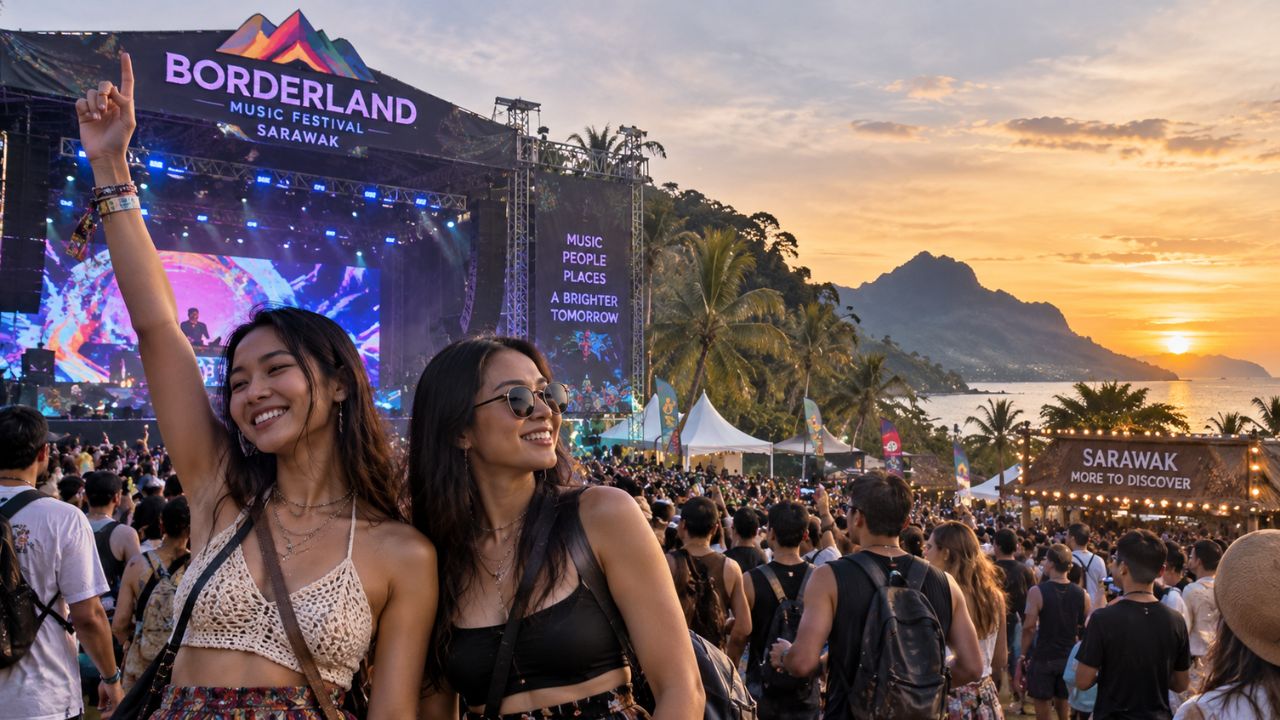 Borderland Music Festival crowd at Sarawak Cultural Village in Damai Malaysia