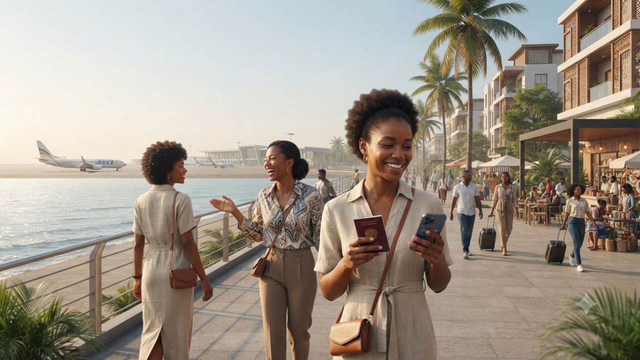 Passengers at Lomé Gnassingbé Eyadéma International Airport in Togo representing African Union visa-free travel expansion