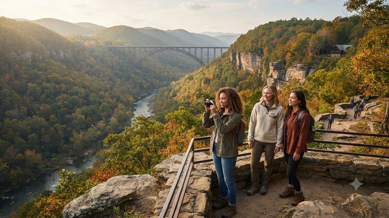 Scenic mountain transit corridor and New River Gorge in West Virginia
