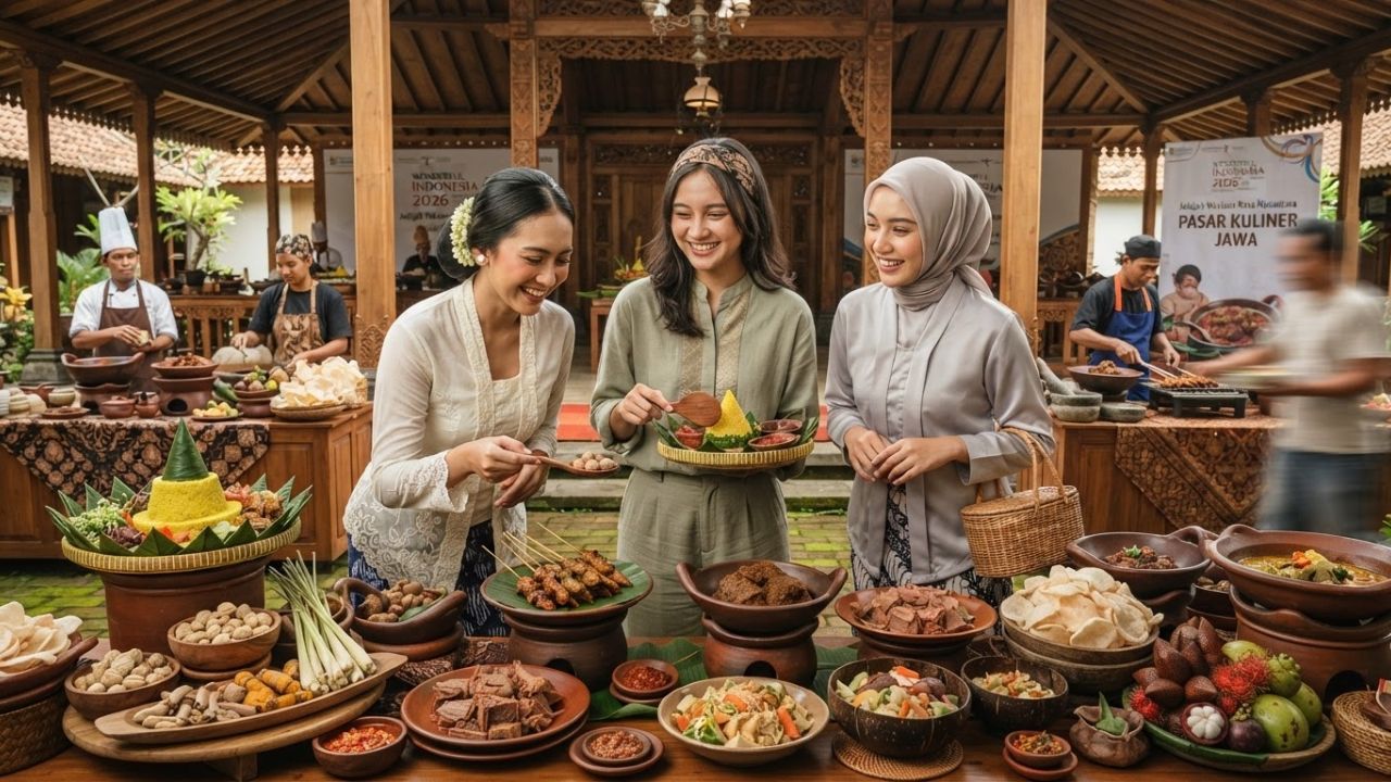 Traditional Indonesian dishes served in artisanal pottery during a regional culinary festival