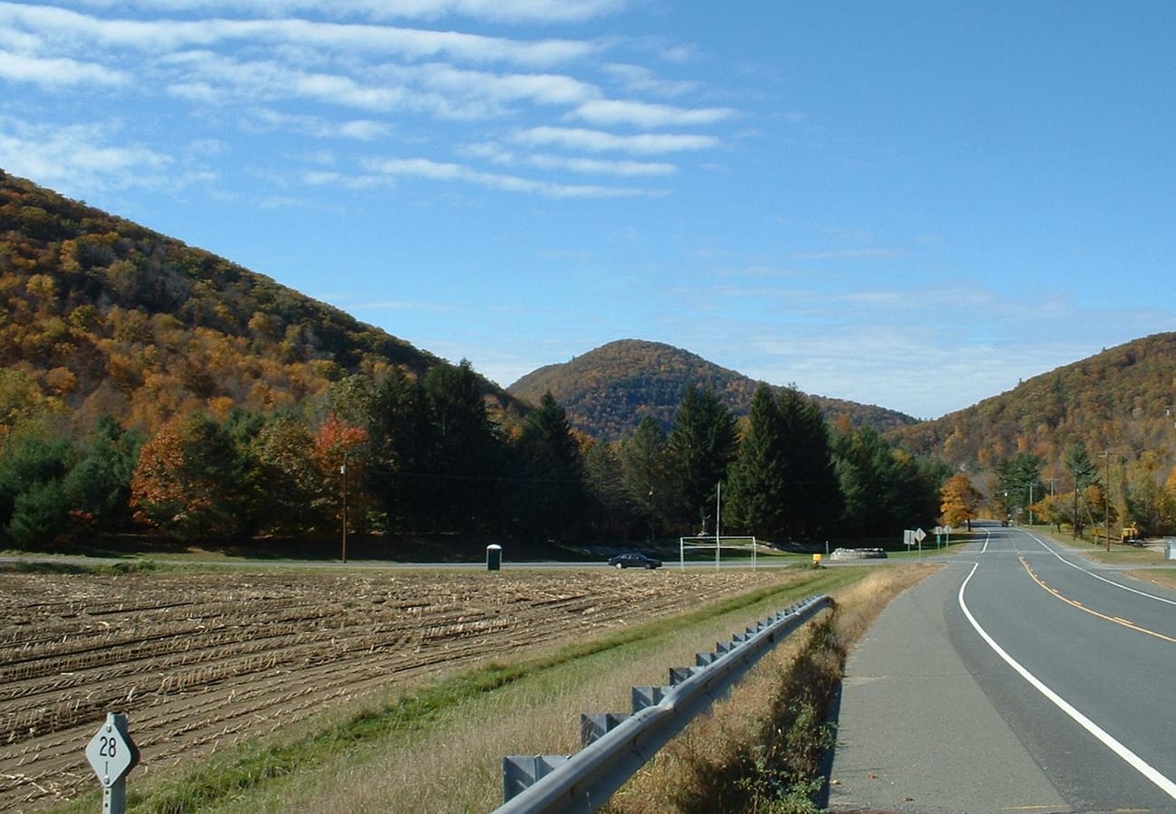 The Mohawk Trail Route 2 passing through Berkshire mountain foothills