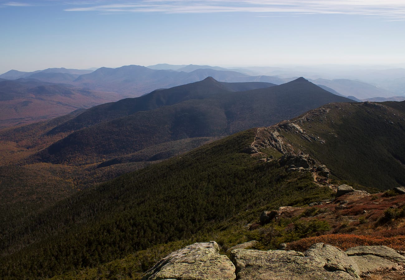 Franconia Notch State Park granite walls and mountain notch in New Hampshire