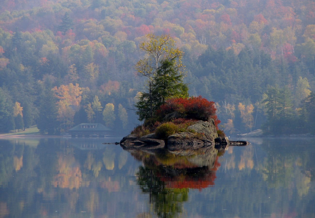 Lower Saranac Lake tranquil forested islands along the Olympic Byway