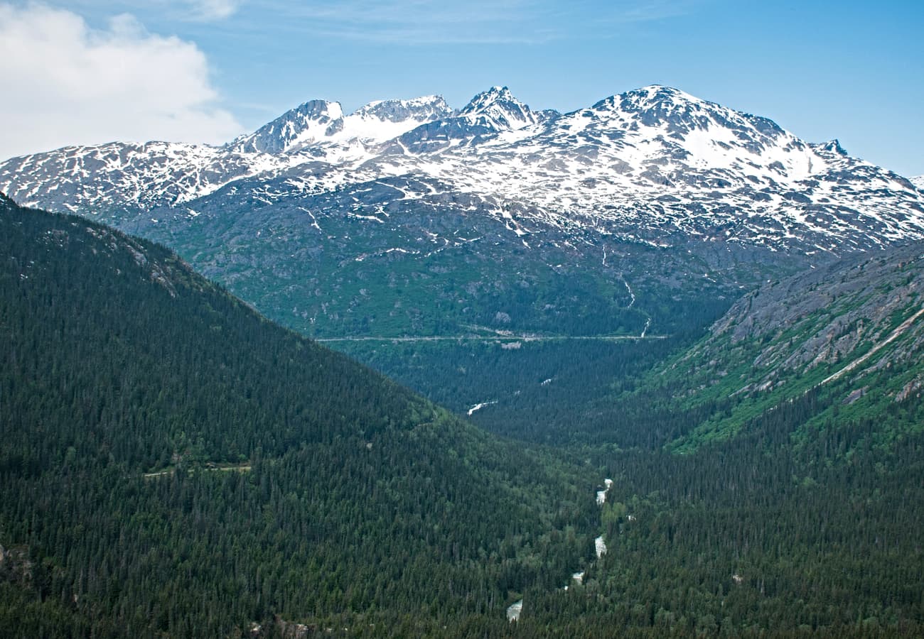 Glacier-carved granite peaks along the South Klondike Highway