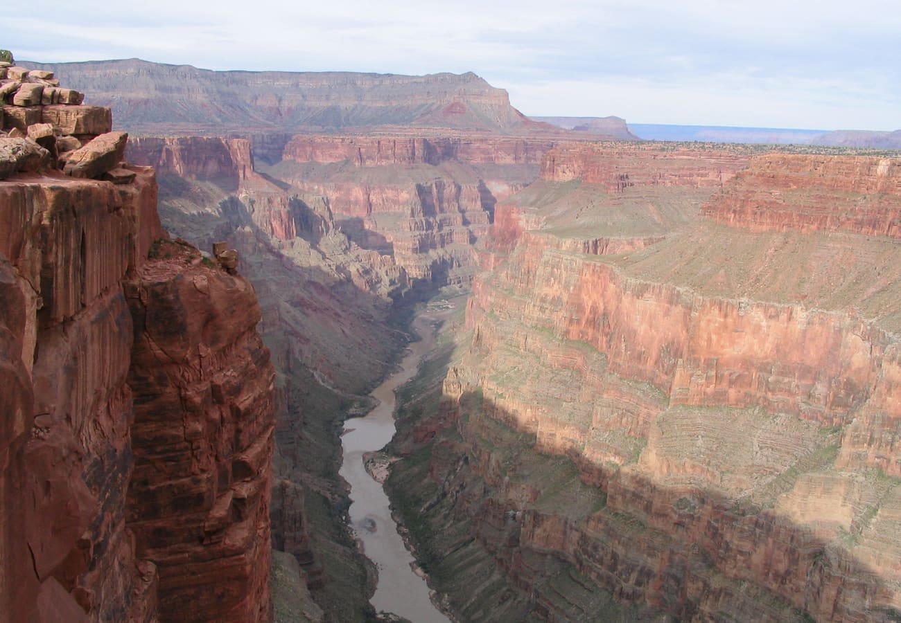 Dizzying vertical 3,000-foot drop overlook of the Colorado River from Toroweap in the Grand Canyon