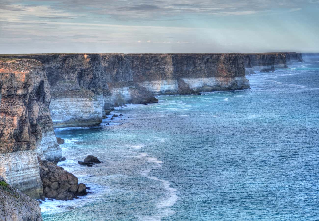 Towering limestone Bunda Cliffs dropping sheer into the Great Australian Bight