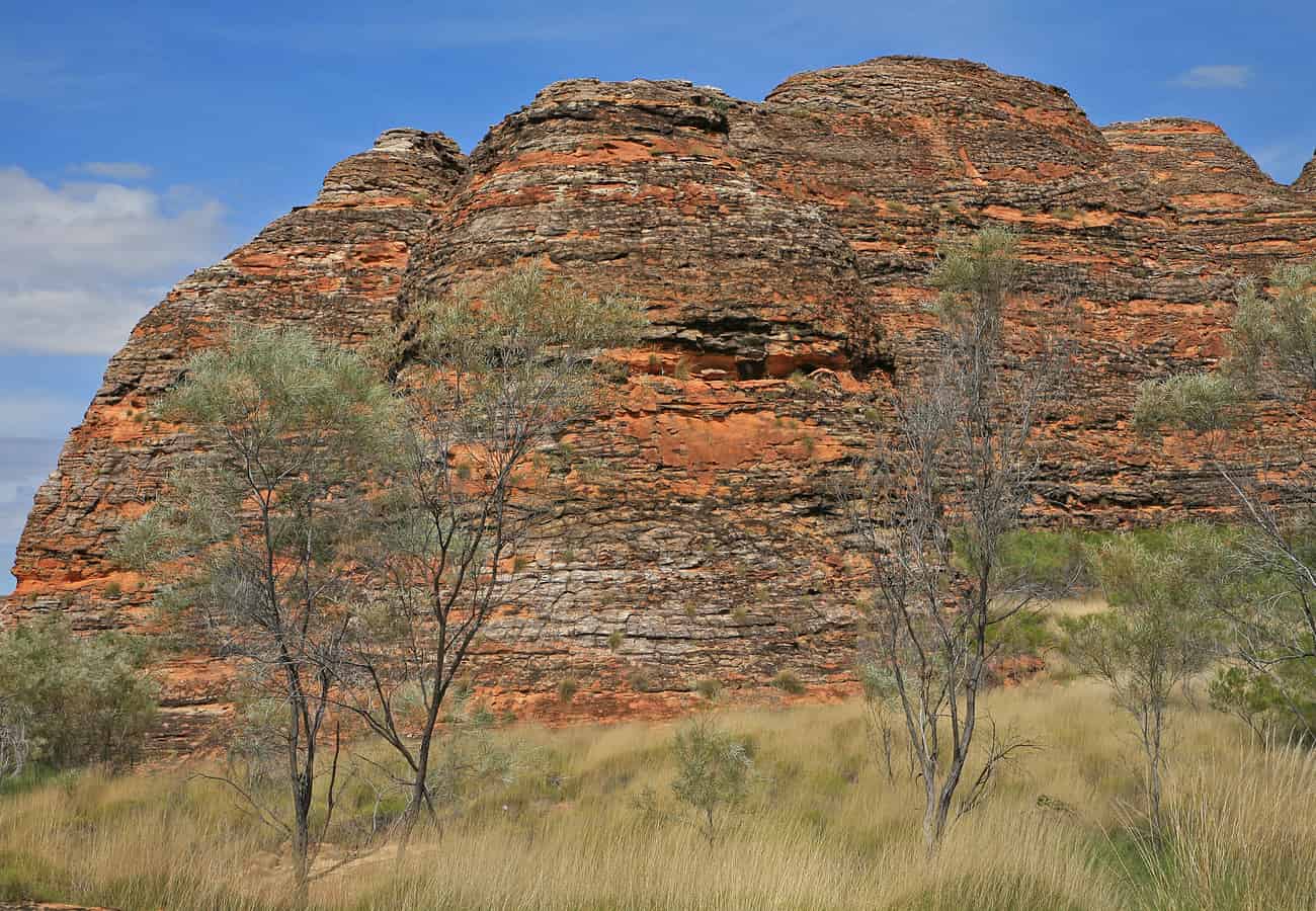 Beehive striped sandstone towers of the Bungle Bungle Range in Purnululu