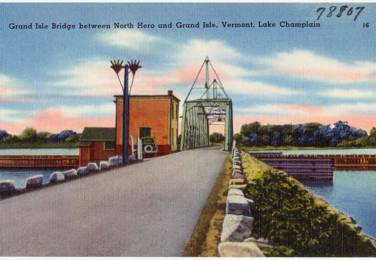 The Grand Isle drawbridge connecting islands across Lake Champlain in northern Vermont