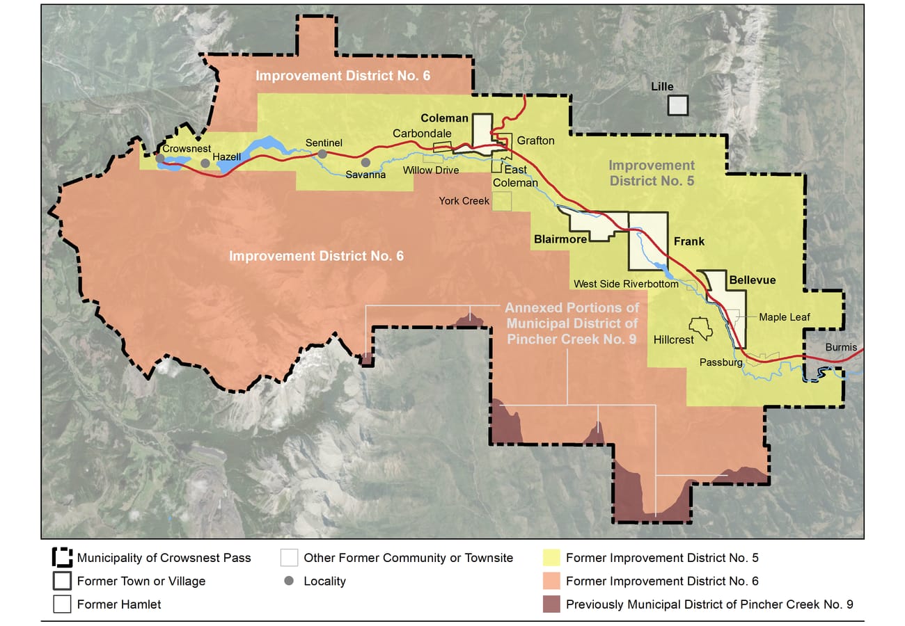 The historic mountain gateway communities of Crowsnest Pass connecting southern Alberta and British Columbia