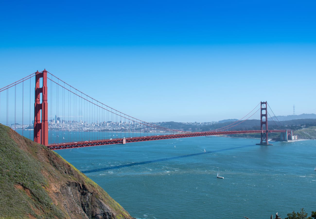 Golden Gate Bridge and Marin Headlands coastal viewpoint looking toward San Francisco