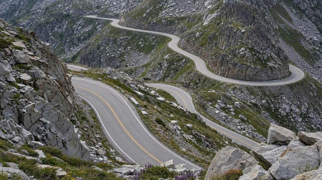 Independence Pass Colorado Highway 82 winding through steep granite alpine switchbacks near the Continental Divide