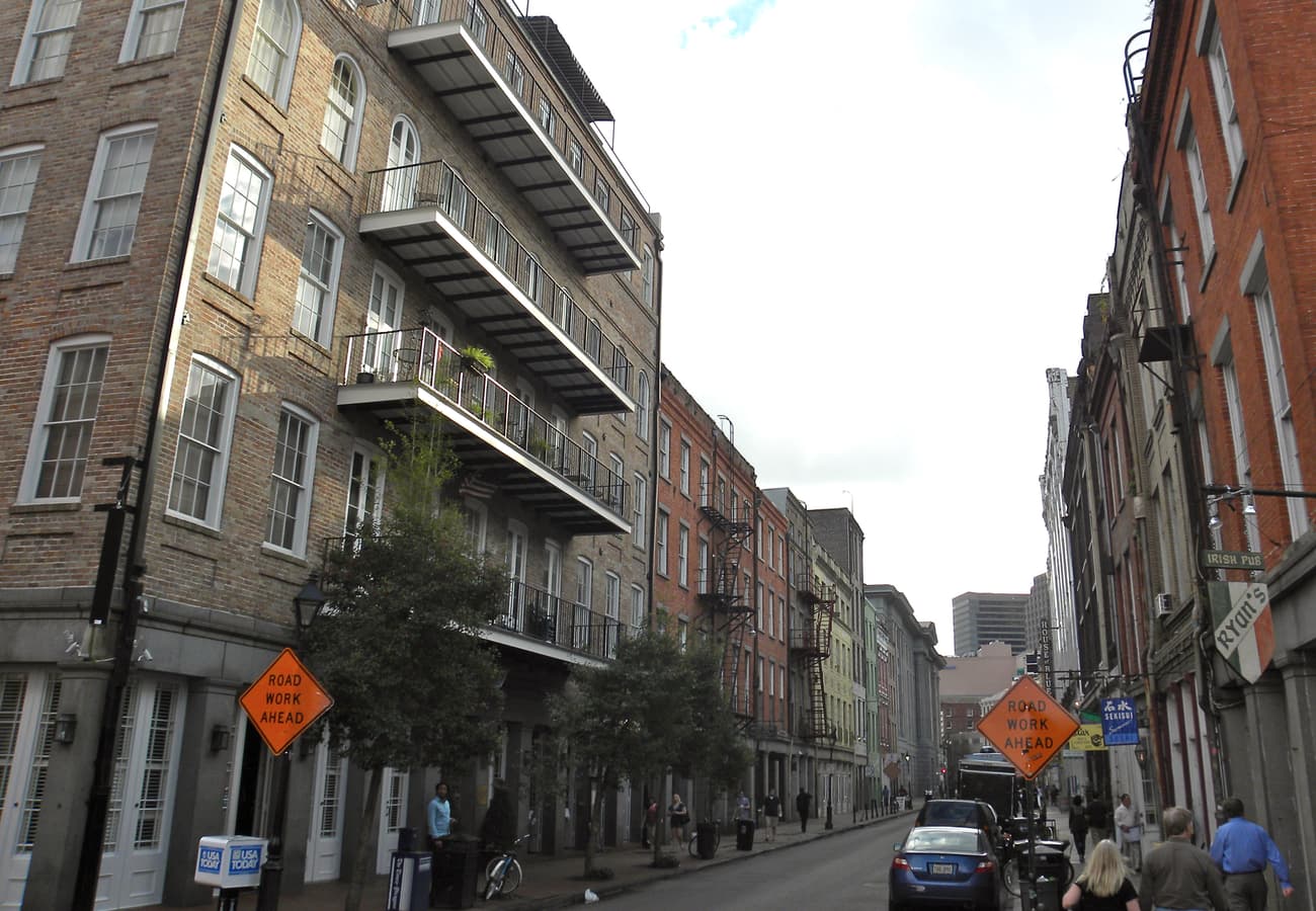 Historic French Quarter balcony streetscape in New Orleans