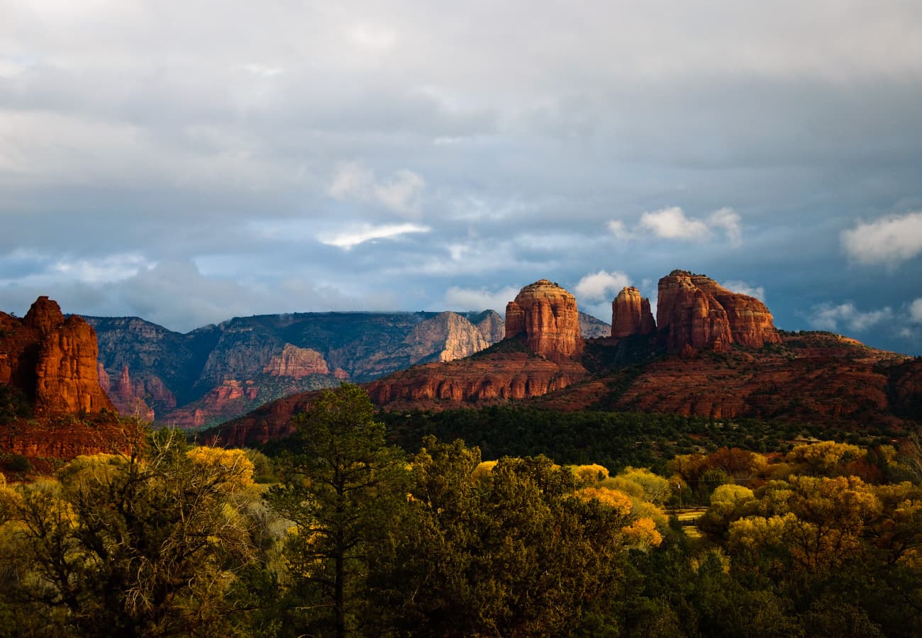 Towering red sandstone rock formations at Red Rock State Park near Sedona