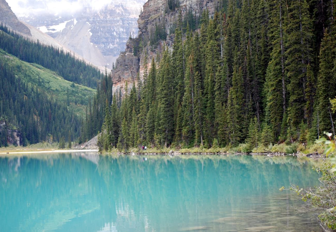 Turquoise glacial waters and mountain reflections at Lake Louise