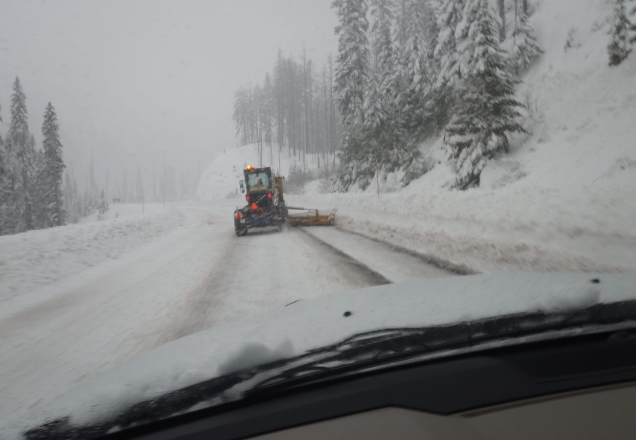 Clearing and sweeping highway curves along US Route 20 in Oregon