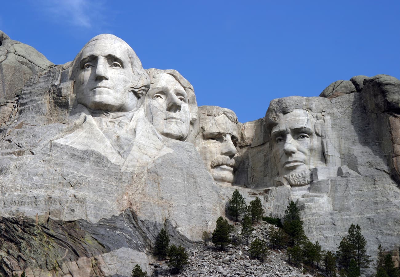 Granite presidential carvings of Mount Rushmore in South Dakota