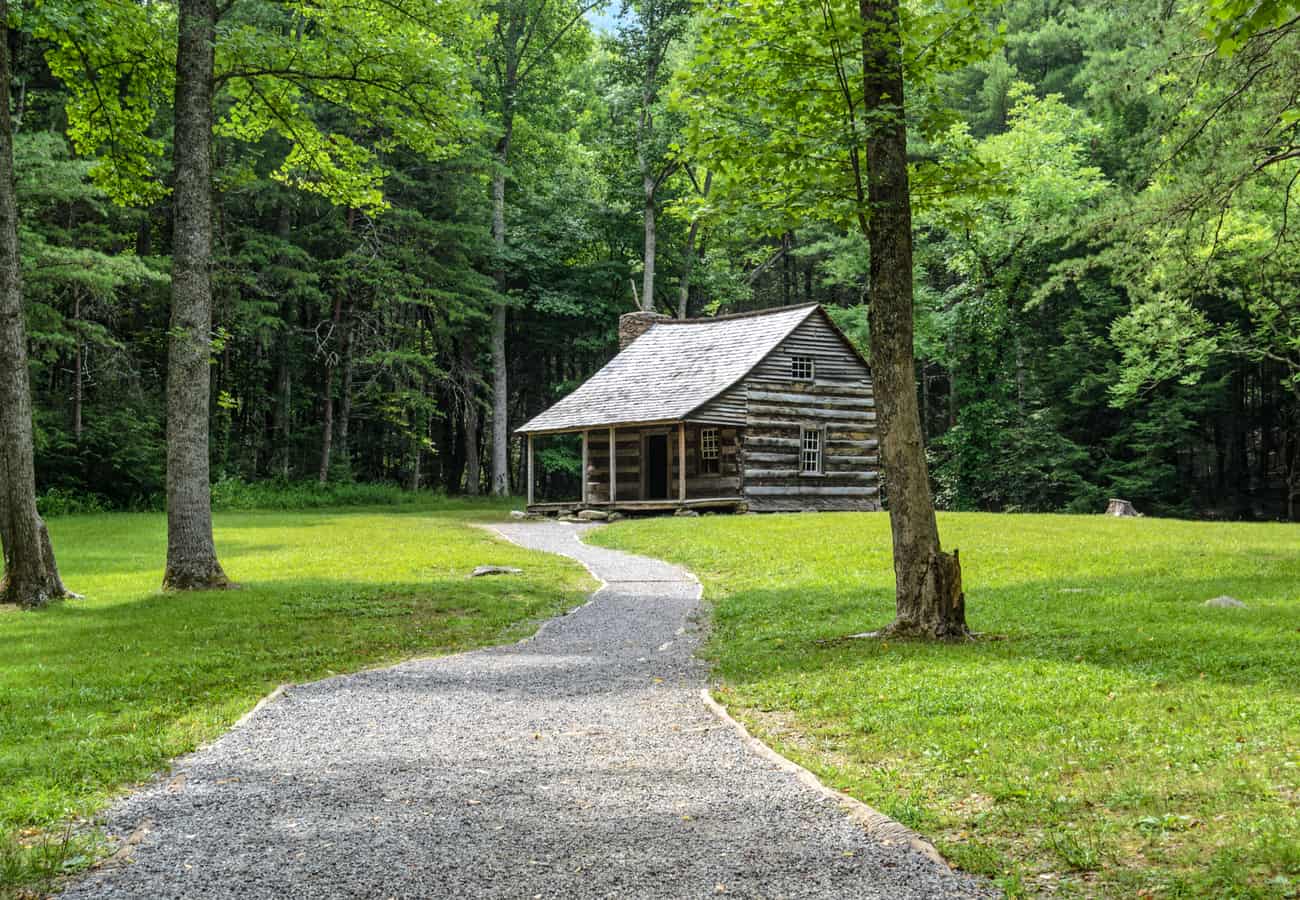 Historic Carter Shields log cabin in Cades Cove Great Smoky Mountains