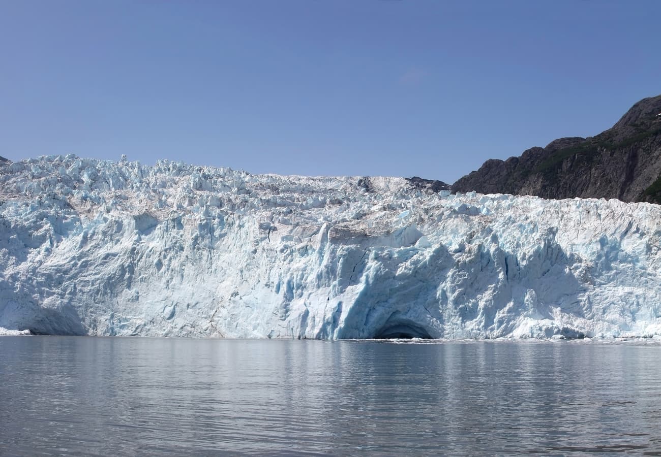 Aialik Glacier panoramic ice face spilling into Kenai Fjords