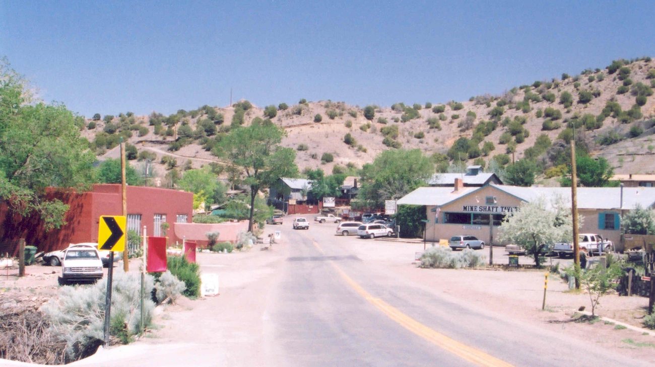 Main street of the quirky historic mining town of Madrid along the Turquoise Trail