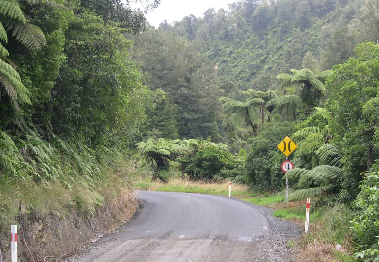 Unsealed gravel section of the remote Forgotten World Highway