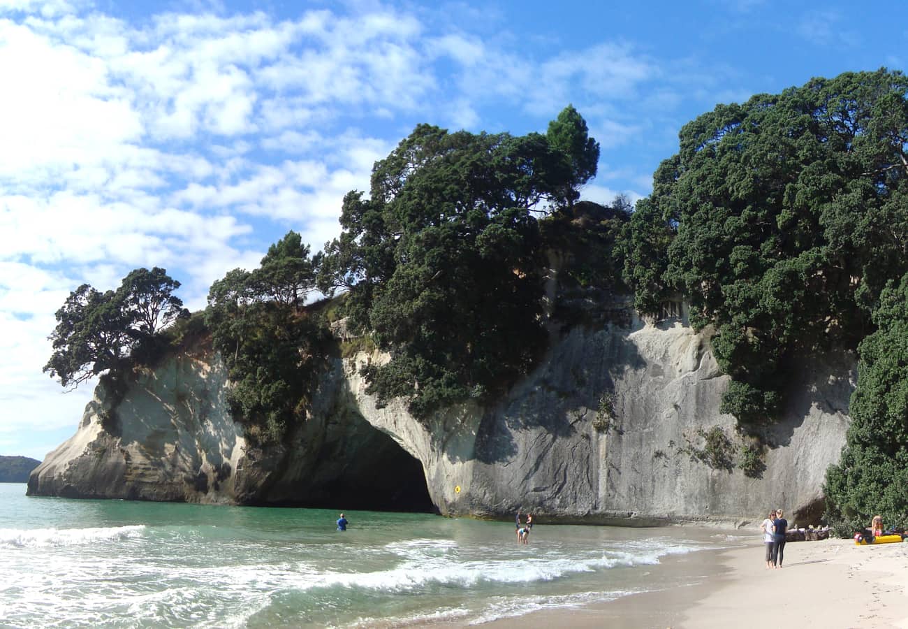 Cathedral Cove's iconic limestone archway framing the Pacific Ocean