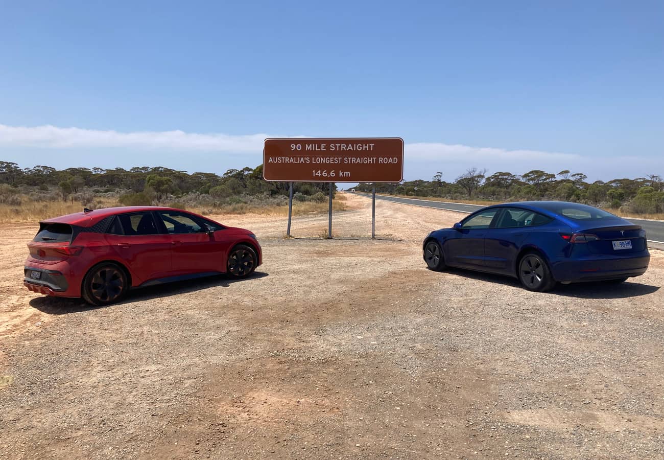 The famous 90 Mile Straight road sign on the Eyre Highway in Western Australia