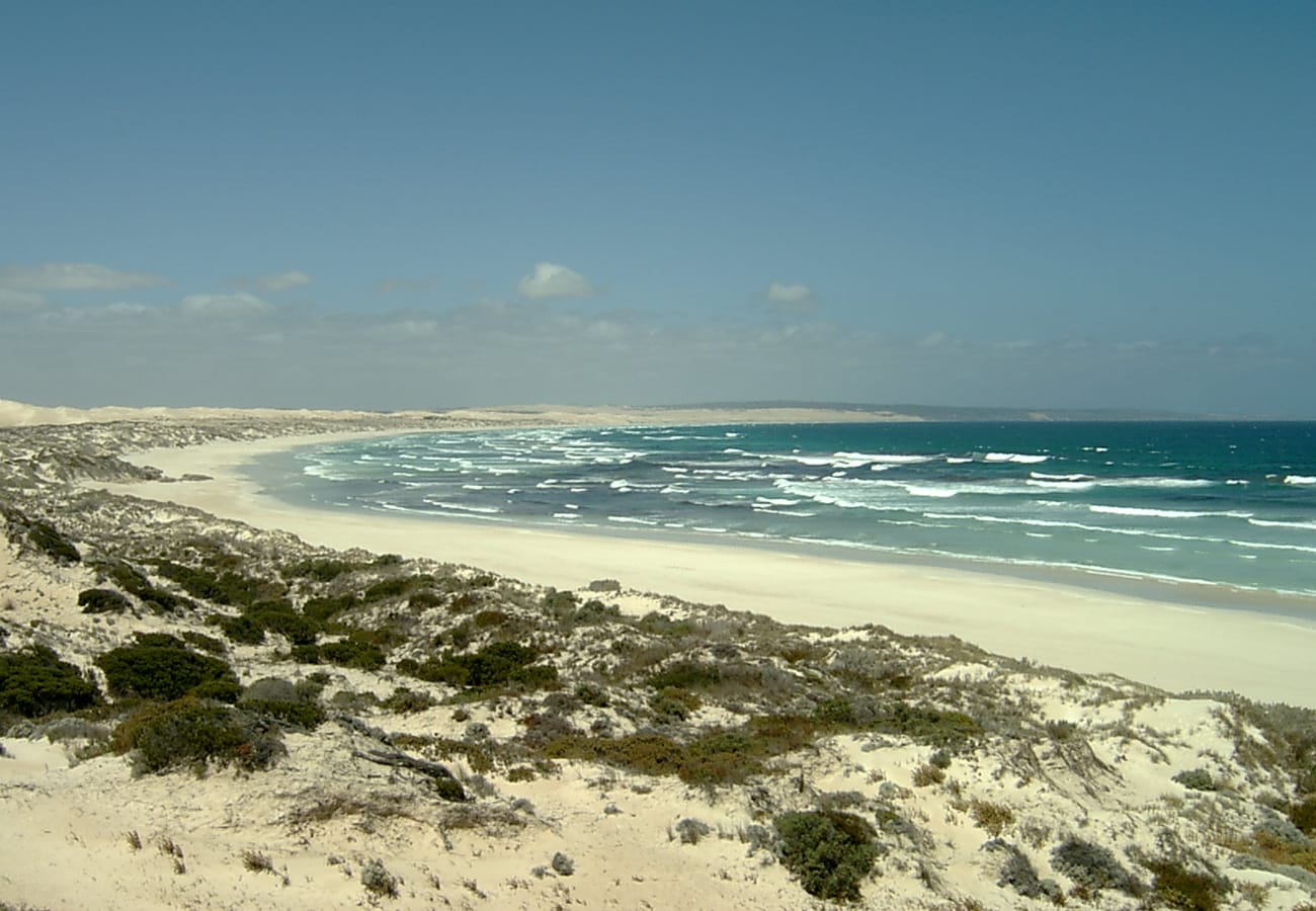 Pristine sapphire waters and sand dunes of Almonta Beach in Coffin Bay National Park