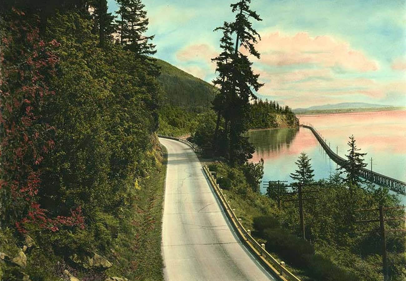 Chuckanut Drive scenic coastal highway looking over Bellingham Bay and the San Juan Islands
